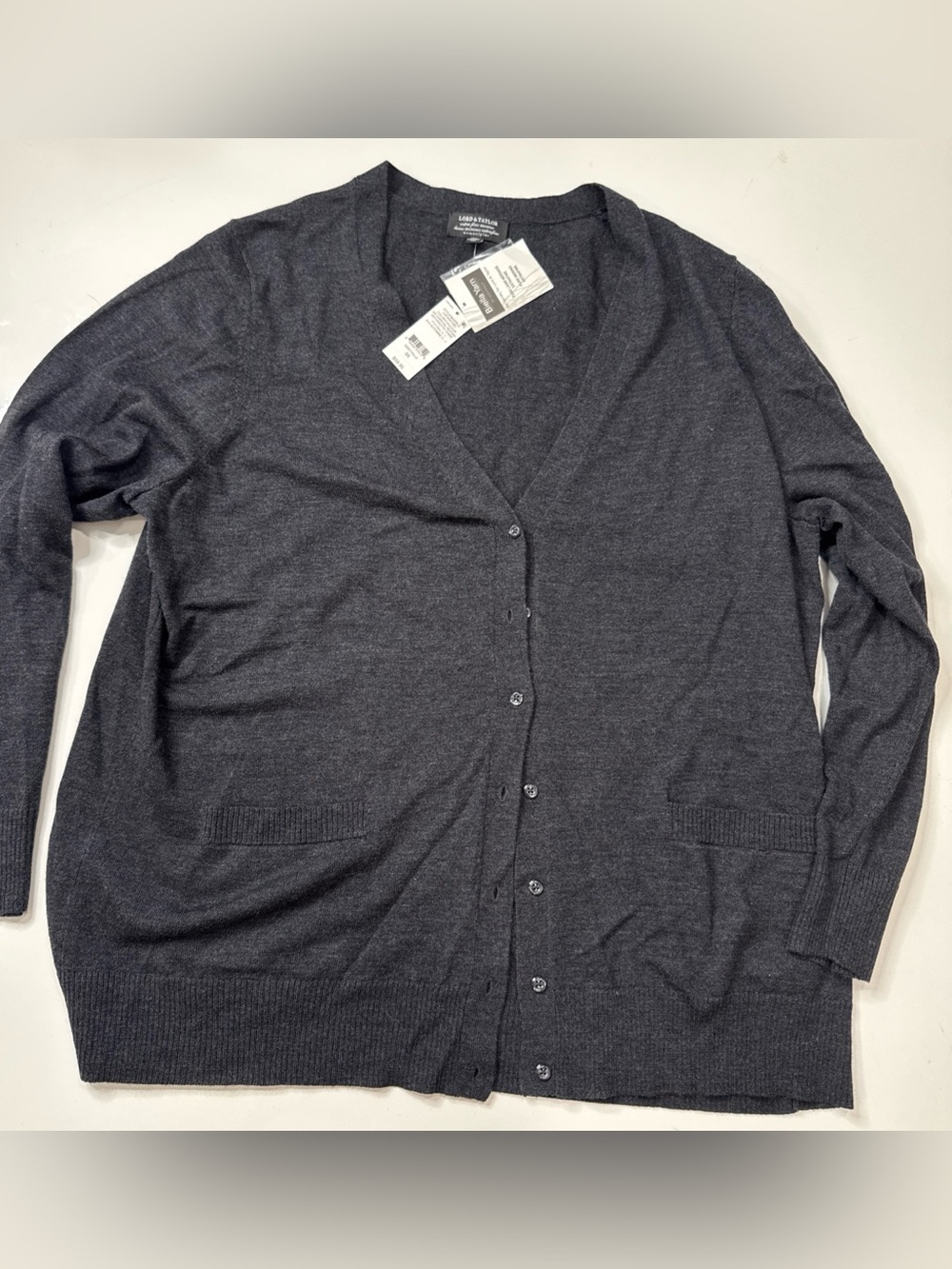 LORD & TAYLOR V-Neck Long Sleeve Ribbed Button Up Cardigan Sweater 3X A060526